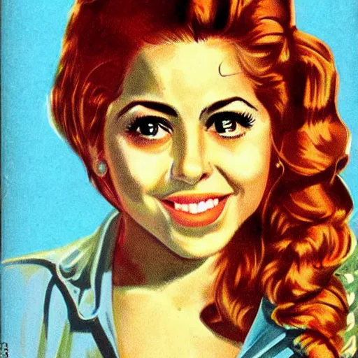 Image similar to “Shakira portrait, color vintage magazine illustration 1950”