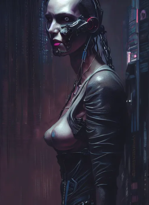 Image similar to cyberpunk spawn as a brooding figure of the dark caught in the never - ending push and pull between good and evil diffuse lighting, fantasy, intricate, highly detailed, lifelike, photorealistic, digital painting, artstation, illustration, concept art, smooth, sharp focus, art by john collier and albert aublet and krenz cushart