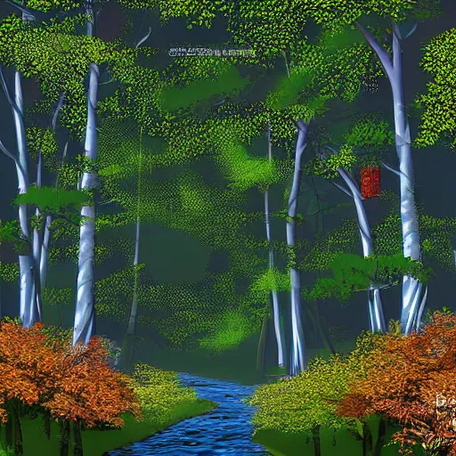 Image similar to a japanese forest, sunny, digital art