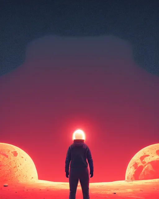 Image similar to a person standing in front of a glowy open door that's on a barren moon, poster art by mike winkelmann, trending on cg society, space art, sci - fi, ue 5, futuristic, volumetric lighting, light casting onto the ground, neat composition and camera angle