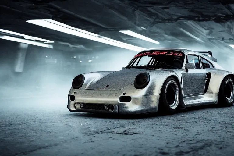 Image similar to porsche 9 5 9 rwb cyberpunk race car sitting on the side of the road, back to the future flux capacitor, a hyper - futuristic detailed matte painting by zack snyder, trending on cg society, auto - destructive art, vray tracing, unreal engine 5, reimagined by industrial light and magic