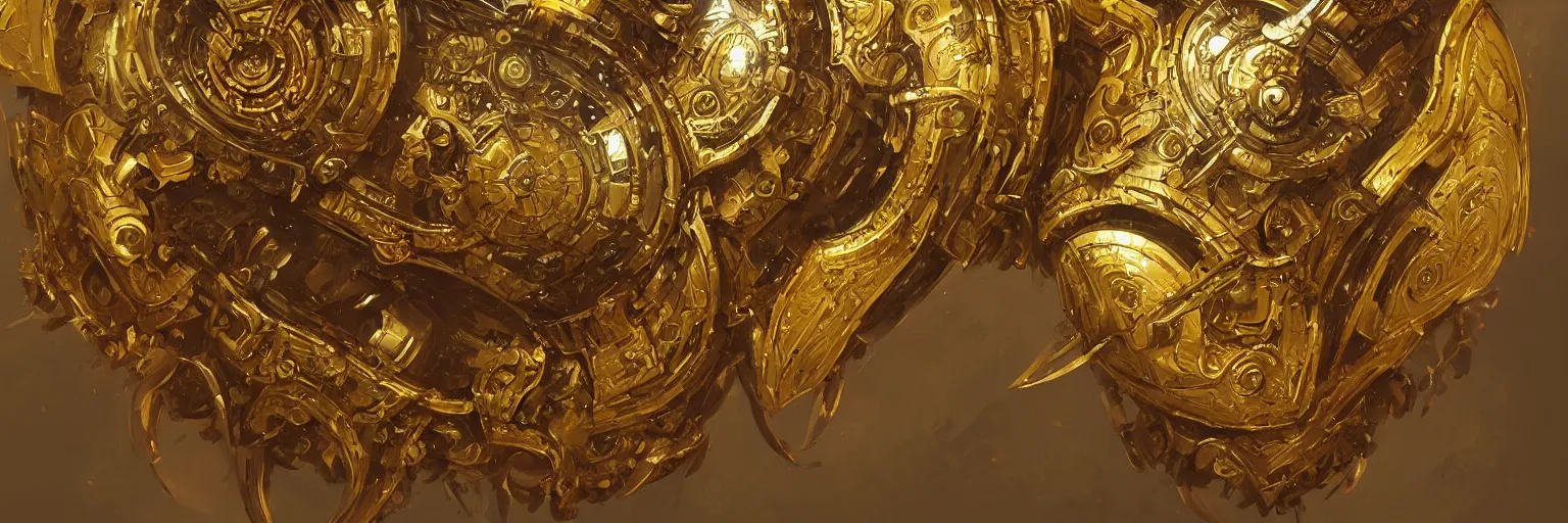 Image similar to mechanical gold shield, intricate, elegant, highly detailed, lifelike, digital painting, artstation, illustration, smooth, sharp focus, art by scott davidson, albert aublet, krenz cushart, artem demura, mucha