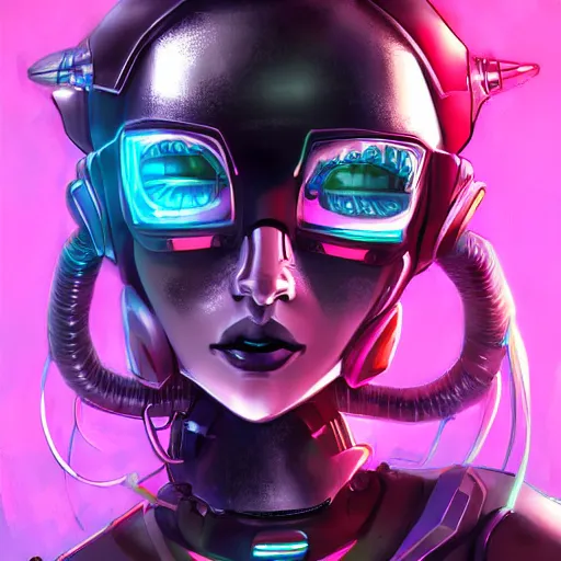 Image similar to cute robot waifu cybergoth portrait neoncolor hdr elegant digital painting artstation