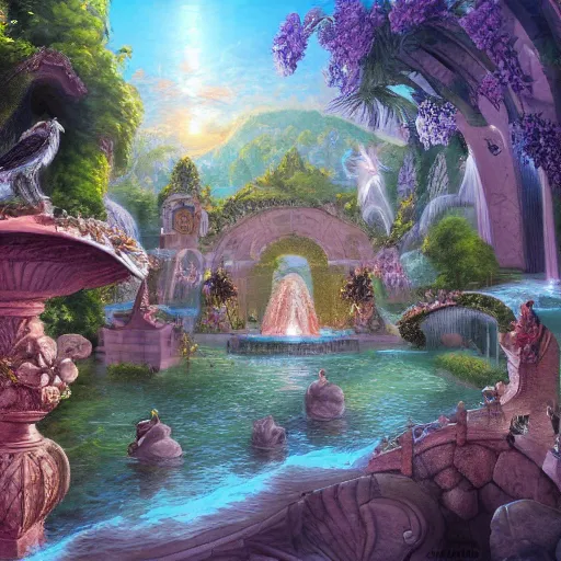 Image similar to the fountains of paradise, highly detailed painting, featured on artstation