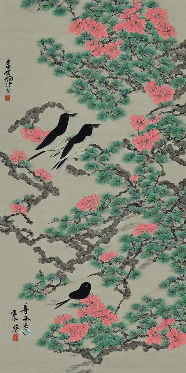 Image similar to bird in the garden chinese art style very detailed photorealistic