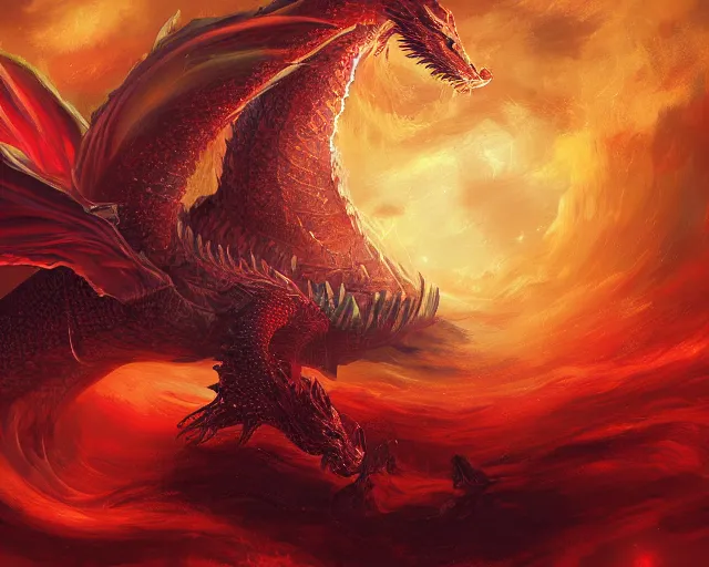 Prompt: red shivan dragon against starry night, illustration, by ( kieran yanner ) ( miranda meeks ) ( anna podedworna ) ( cristi balanescu ), digital art