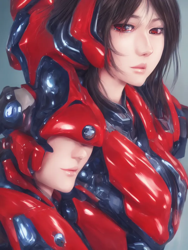 Prompt: A realistic anime portrait of a woman in a Gundam suit with glowing red, digital painting, by Stanley Artgerm Lau, Sakimichan, WLOP and Rossdraws, digtial painting, trending on ArtStation, SFW version