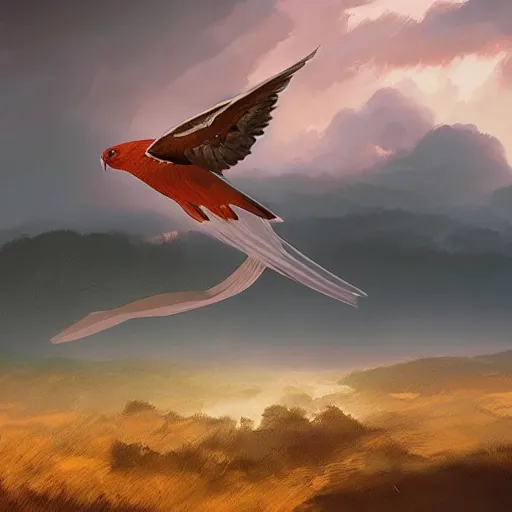 Image similar to kite bird, milvus milvus, milano bird, flying in avila mountains, 4 k, concept art, by wlop, ilya kuvshinov, artgerm, krenz cushart, greg rutkowski, pixiv. cinematic dramatic atmosphere, sharp focus, volumetric lighting, cinematic lighting, studio quality