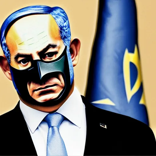 Image similar to a portrait of benjamin netanyahu wearing batman's mask