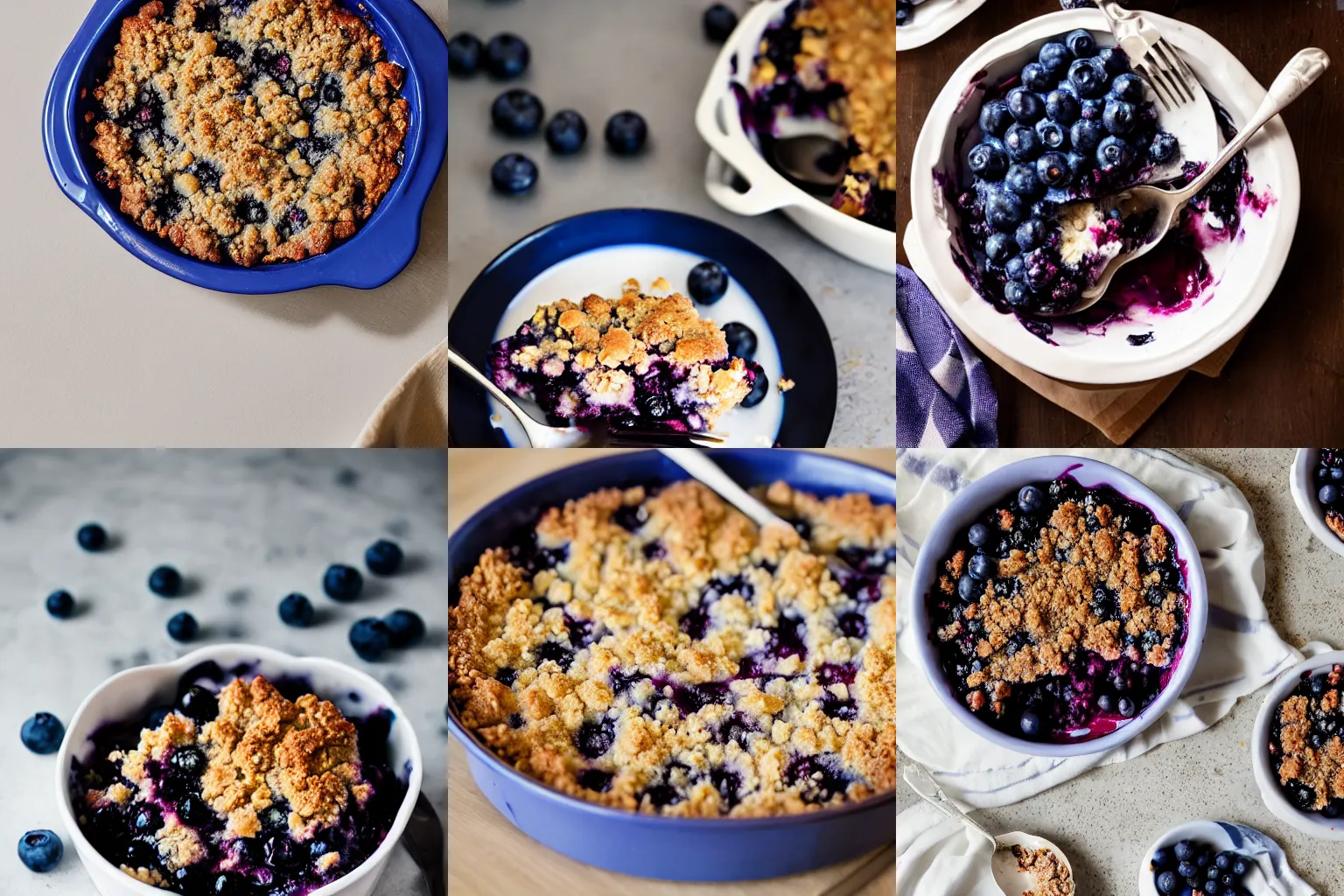 Prompt: delicious blueberry crumble, 8k, dramatic lighting