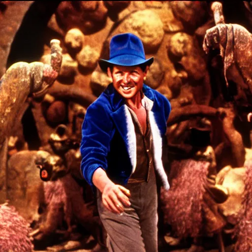 Image similar to Indiana Jones in Charlie and The chocolate factory, cinematic still