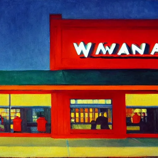 Image similar to wawa on fire, edward hopper painting