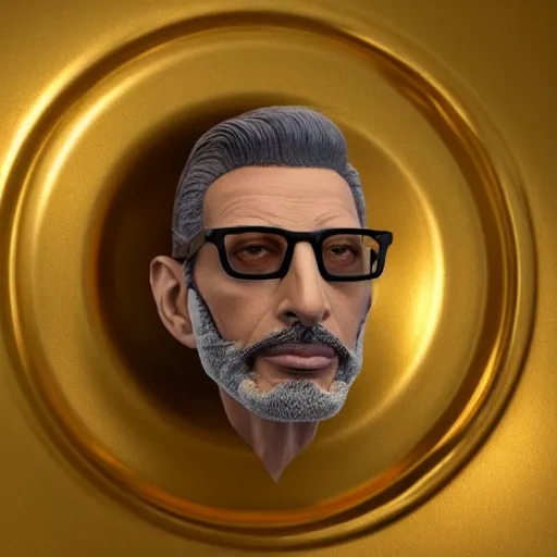 Image similar to hyperrealistic dslr film still of jeff goldblum disguised as gold doubloon, stunning 8 k octane comprehensive 3 d render, inspired by istvan sandorfi & greg rutkowski & unreal engine, perfect symmetry, dim volumetric cinematic lighting, extremely hyper - detailed, incredibly real lifelike attributes & flesh texture, intricate, masterpiece, artstation, stunning