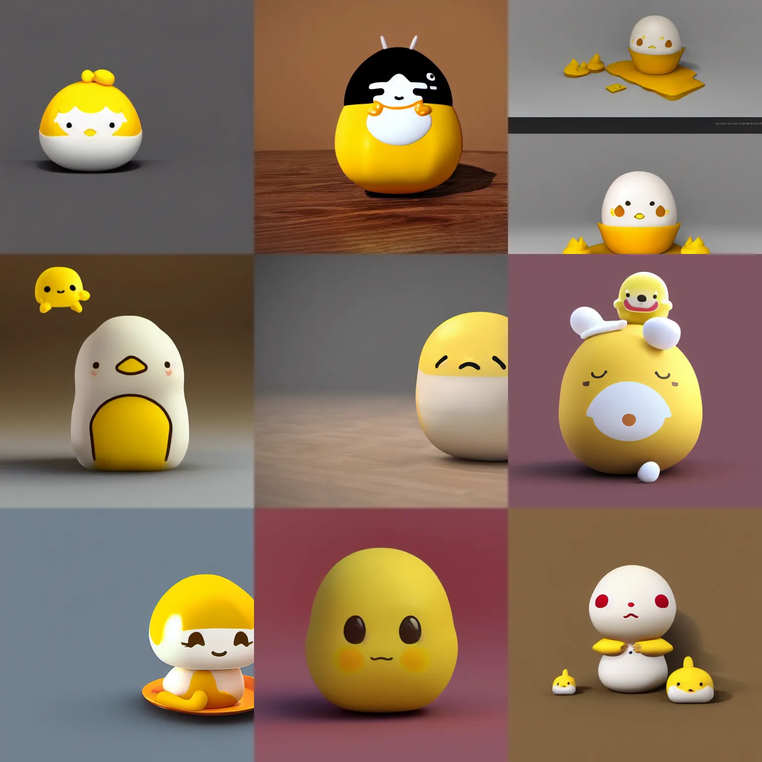 Prompt: cute 3d render of gudetama by sanrio