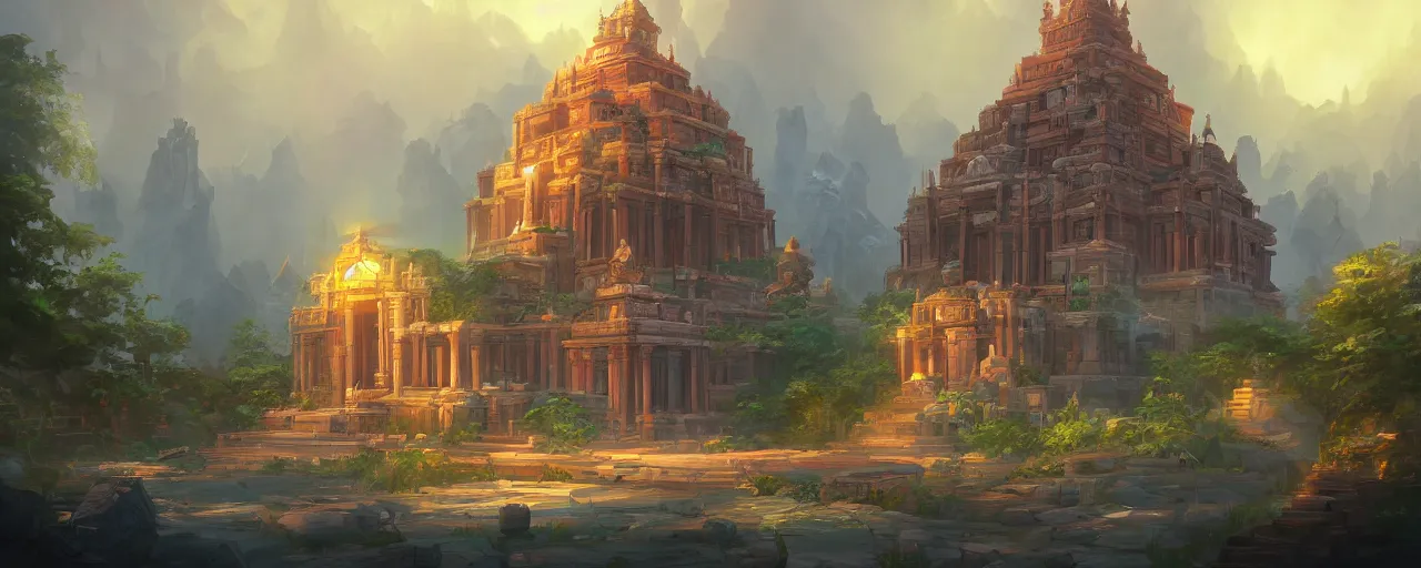 Image similar to A beautiful temple in the end of time ,by Tyler Edlin, Trending on artstation,
