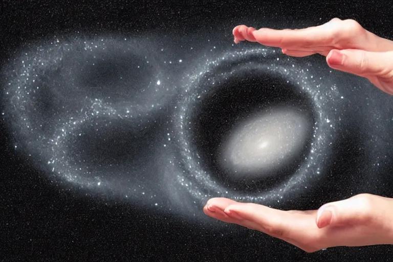 Image similar to mam holding a black hole in the hands, award winning photo, hd, high detailed