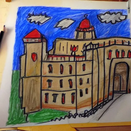 Prompt: child's drawing of the sponza scene