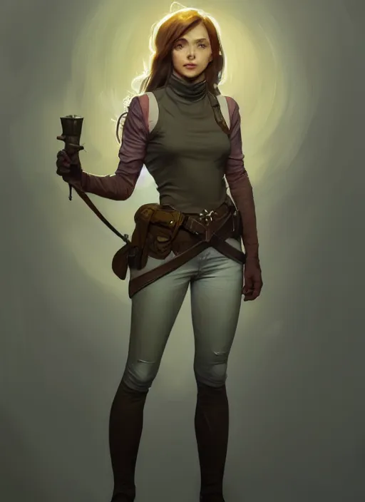 Image similar to portrait of a full body of beautiful young female detective, d & d, sleeveless turtleneck, fantasy, flat lighting, intricate, highly detailed, digital painting, artstation, concept art, smooth, sharp focus, illustration, art by simon bisley and greg rutkowski and alphonse mucha, natural tpose