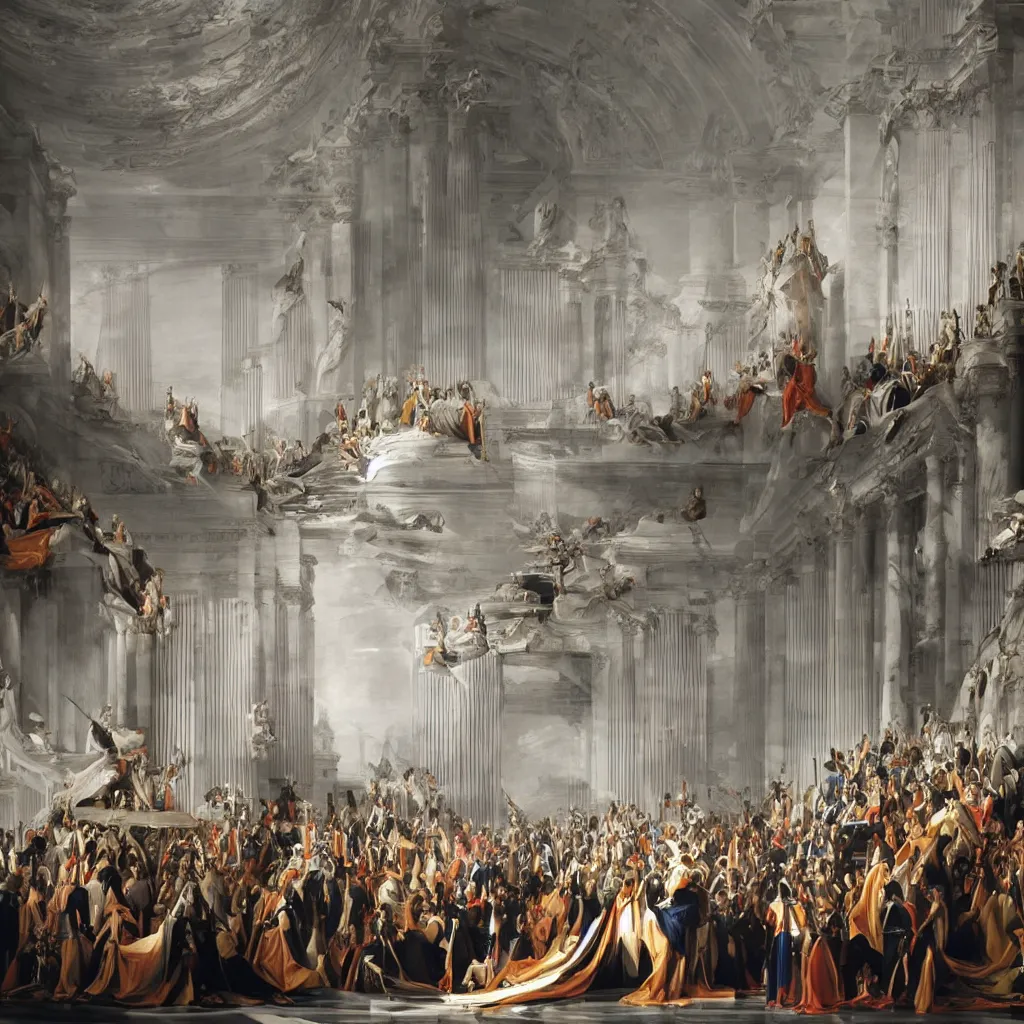 Prompt: sci fi car zaha hadid 20% of canvas and wall structure in the coronation of napoleon painting by Jacques-Louis David search pinterest keyshot product render ultra high detail ultra realism 4k in plastic dark tilt shift