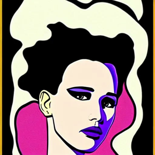 Image similar to jennifer lawrence as the bride of frankenstein, patrick nagel art style