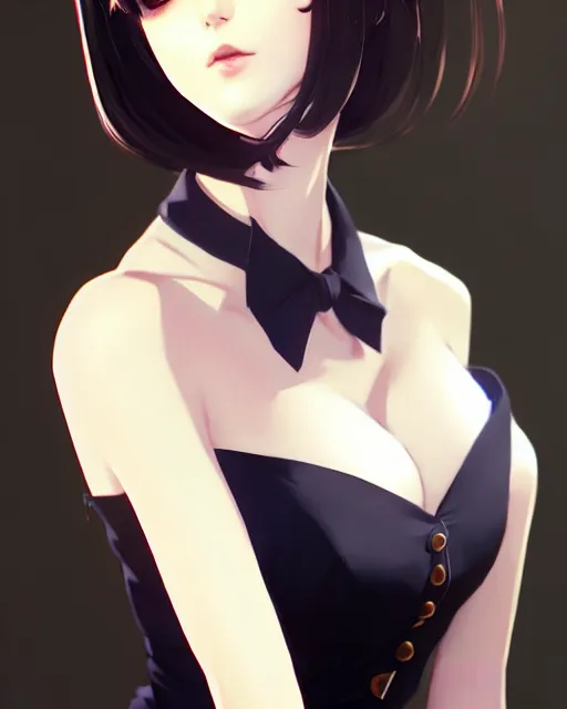 Image similar to full neck shot of a beautiful secretary woman in work dress, by saruei and guweiz and ilya kuvshinov, digital art, highly detailed, intricate, sharp focus, trending on artstation hq, deviantart, pinterest, unreal engine 5, 4 k uhd image