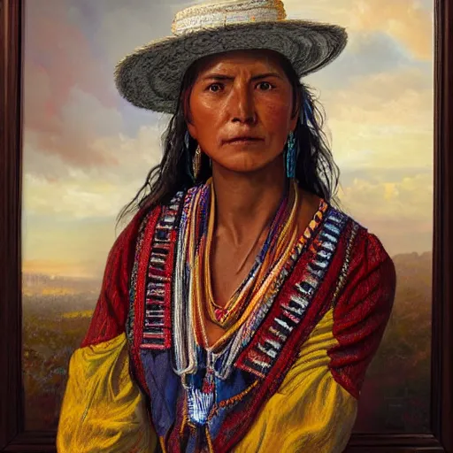 Image similar to portrait of an guatamalese woman ( 3 5 ) from guatamala in 2 0 2 1, an oil painting by ross tran and thomas kincade