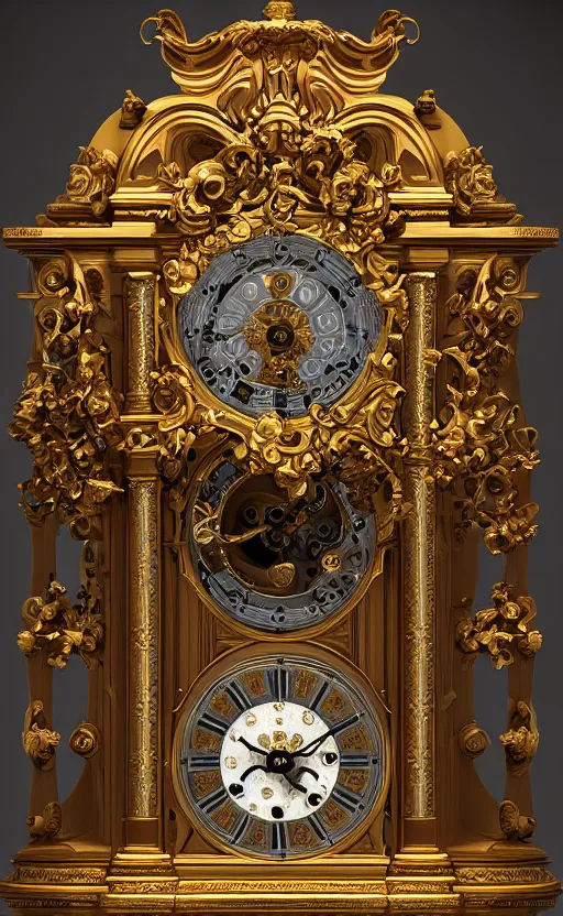 Image similar to Baroque clock, unreal engine, octane render