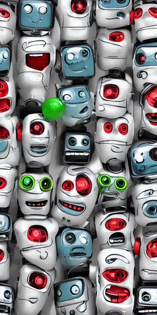 Prompt: extremely happy robot faces, expressive