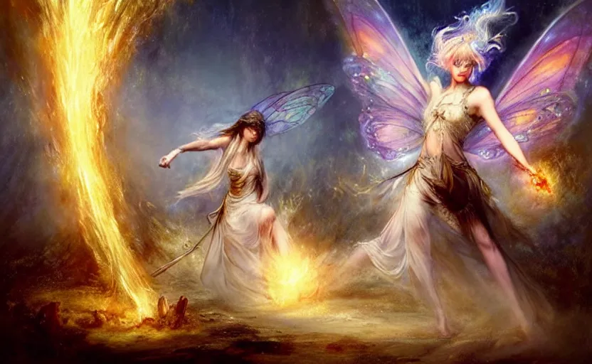 Image similar to the fairy rebellion. by artstation trending, by joseph mallord william turner, luis royo, konstantin razumov, cinematic lighting, fractal flame, highly detailed