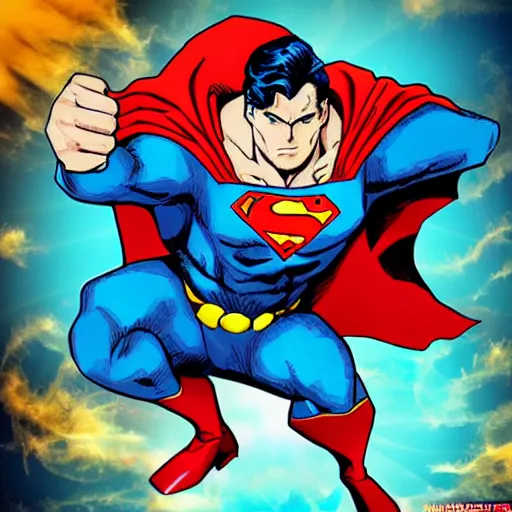 Image similar to superman in jojo's bizarre adventure, superman in the style of jojo bizzarre adventure
