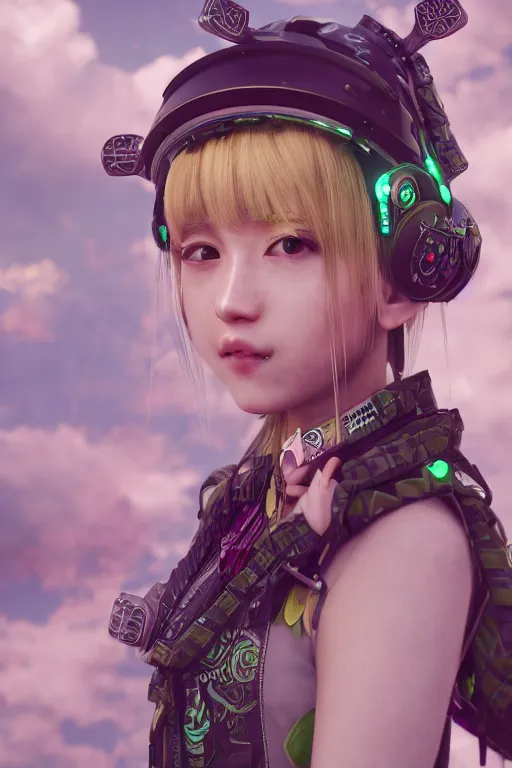 Image similar to solarpunk girl kawaii wearing oculus, ultra realistic, concept art, intricate details, highly detailed, photorealistic, octane render, 8 k