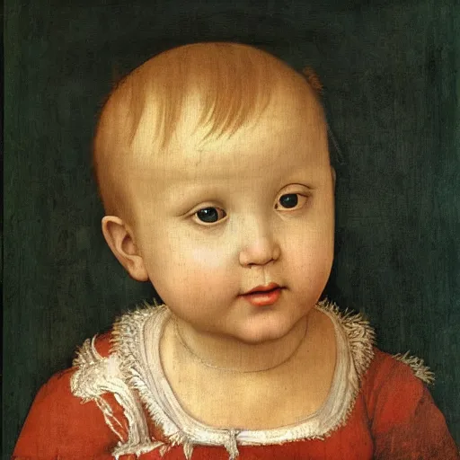 Prompt: Renaissance portrait painting of a baby