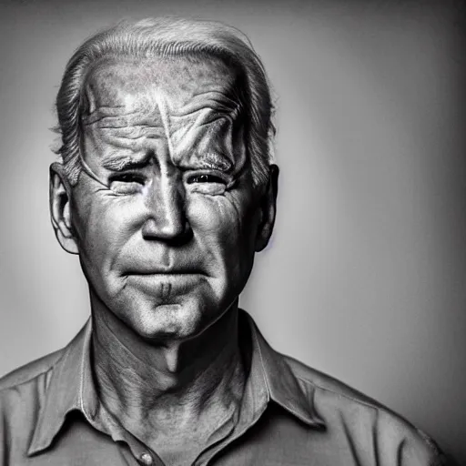 Prompt: a photographic portrait of Biden with bells palsy by Lee Jeffries