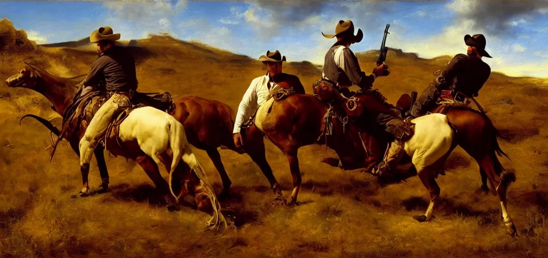 Prompt: a cowboy bleeding out after being shot by eugene von guerard, ivan shishk, rosa bonheurn, john singer sargent, 4 k