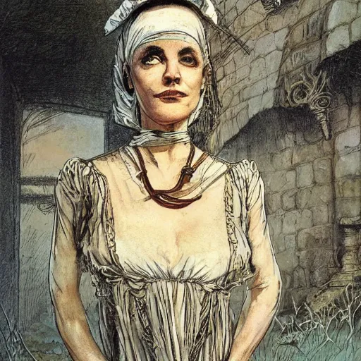 Image similar to a mummy in victorian clothes and a top, graphic novel style by alan lee and john howe