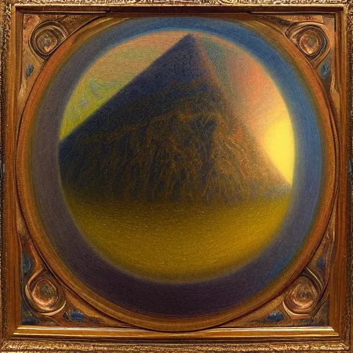 Prompt: a highly detailed oil painting of an icosahedron floating above a reflective lake, Agostino Arrivabene