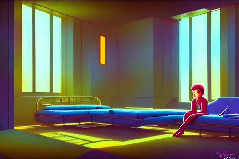 Image similar to chill apartment 🛸🌈, futuristic, neon god of city, in the style of margaret keane, moebius, tom bagshaw, and waterhouse, cinematic lighting, golden ratio, beautiful, elegant, oil painting,