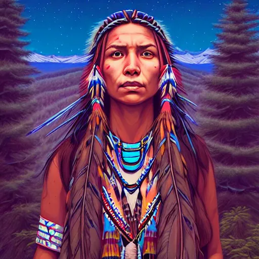 Image similar to ethereal native american princess in the mountains, extremely detailed, sharp focus, wide view, full body shot, smooth, digital illustration, by lisa perrin!!!!, dan mumford, james jean, by rossdraws, frank franzzeta, sakimichan