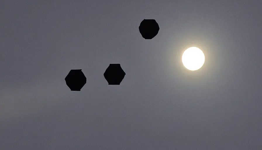 Prompt: hexagons floating above earth, solar eclipse, rick guidice