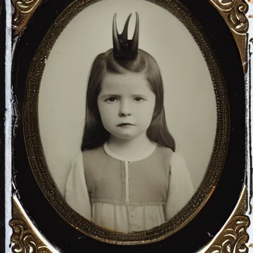 Prompt: tintype photo, girl with horns