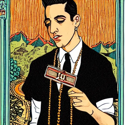 Prompt: G-Eazy in Thoth tarot deck, style of Lady Frieda Harris, 4K