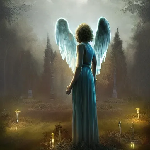 scary angel statues standing crying in a graveyard, Stable Diffusion