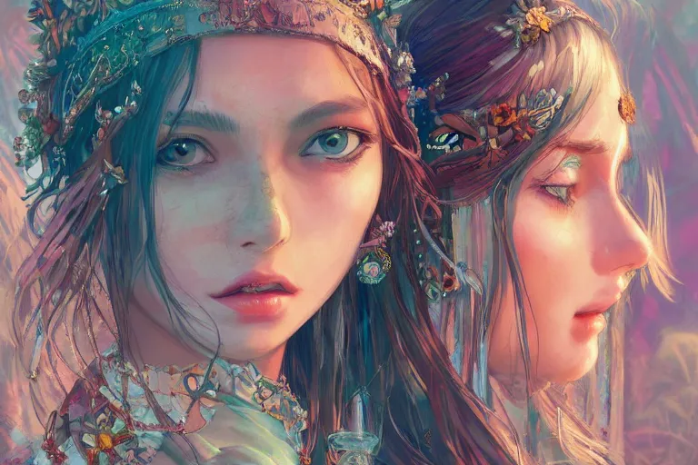 Image similar to a beautiful bohemian girl, intricate, highly detailed, digital painting, pixiv, artstation, official media, anime key visual, concept art, rich vivid colors, ambient lighting, sharp focus, illustration, art by erak note