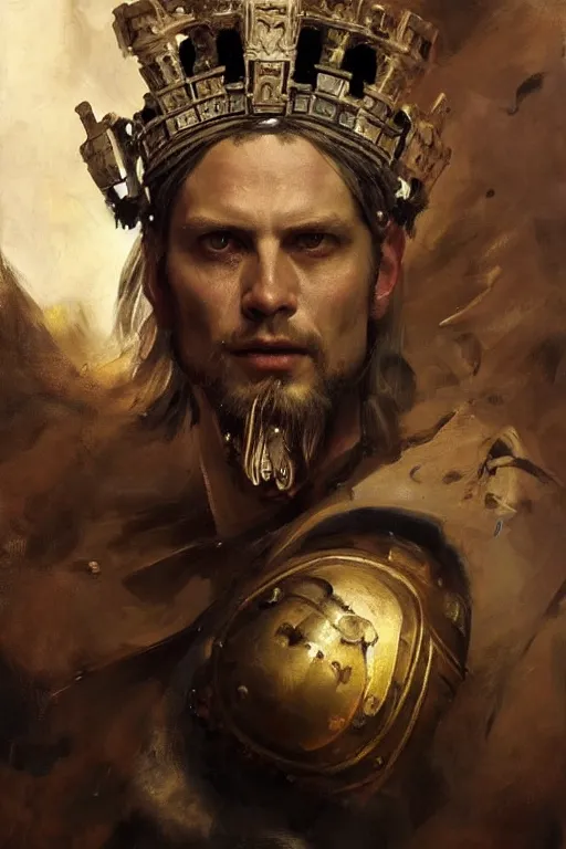 Prompt: beautiful expressive oil painting portrait of ancient roman god emperor cyborg with a skull mask ascending wearing the civic crown, art by anders zorn, wonderful masterpiece by greg rutkowski, beautiful cinematic light, american romanticism by greg manchess, jessica rossier