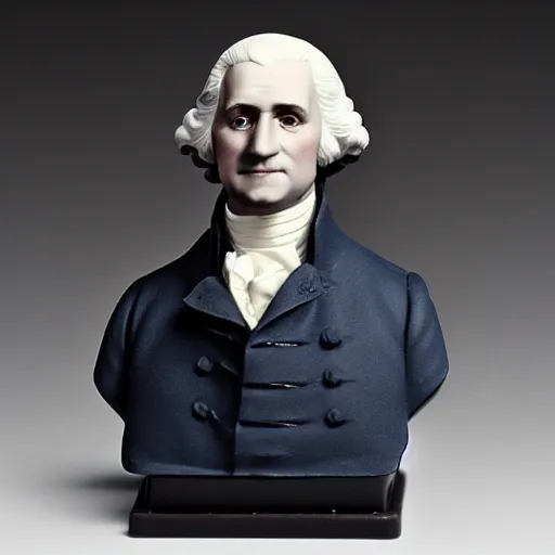 Image similar to tabletop figurine of george washington, painted plastic, studio lighting