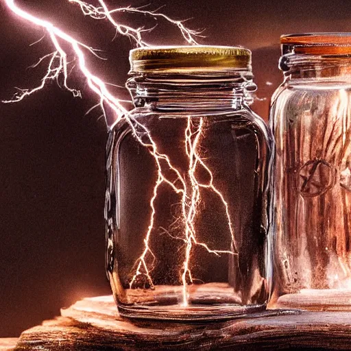 Image similar to lightning in a jar,close-up,highly detailed,lots of detail,realistic,real photograph,professional photograph,,professional lighting,3 point lighting,8k