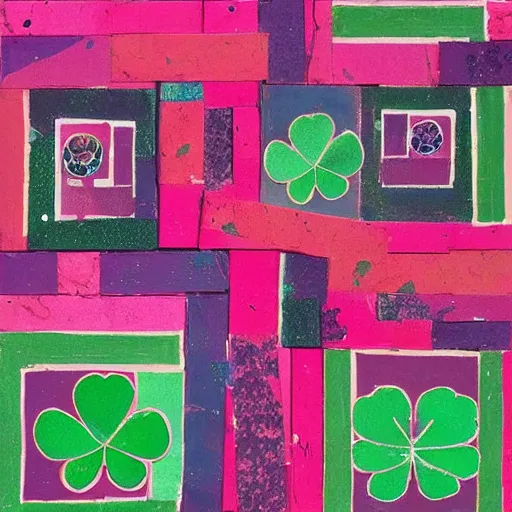 Prompt: shamrock green organic by phyllida barlow. a beautiful collage of a space battle with wild, bright colors.