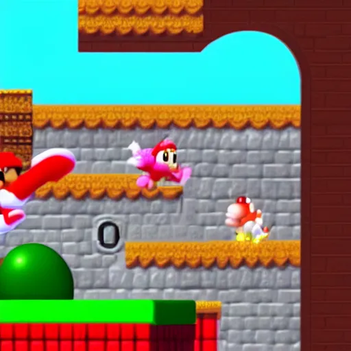 Image similar to mario jumping over birdo 4k