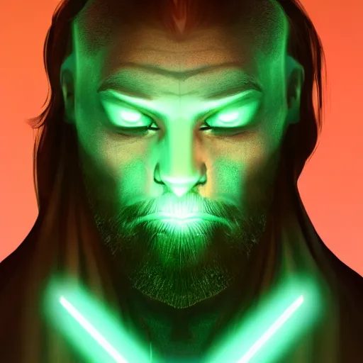 Image similar to a male wizard, glowing, frontal view, cool looking, sharp details, photoshop
