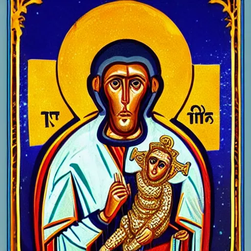 Image similar to astronaut monkey Byzantine religious icon